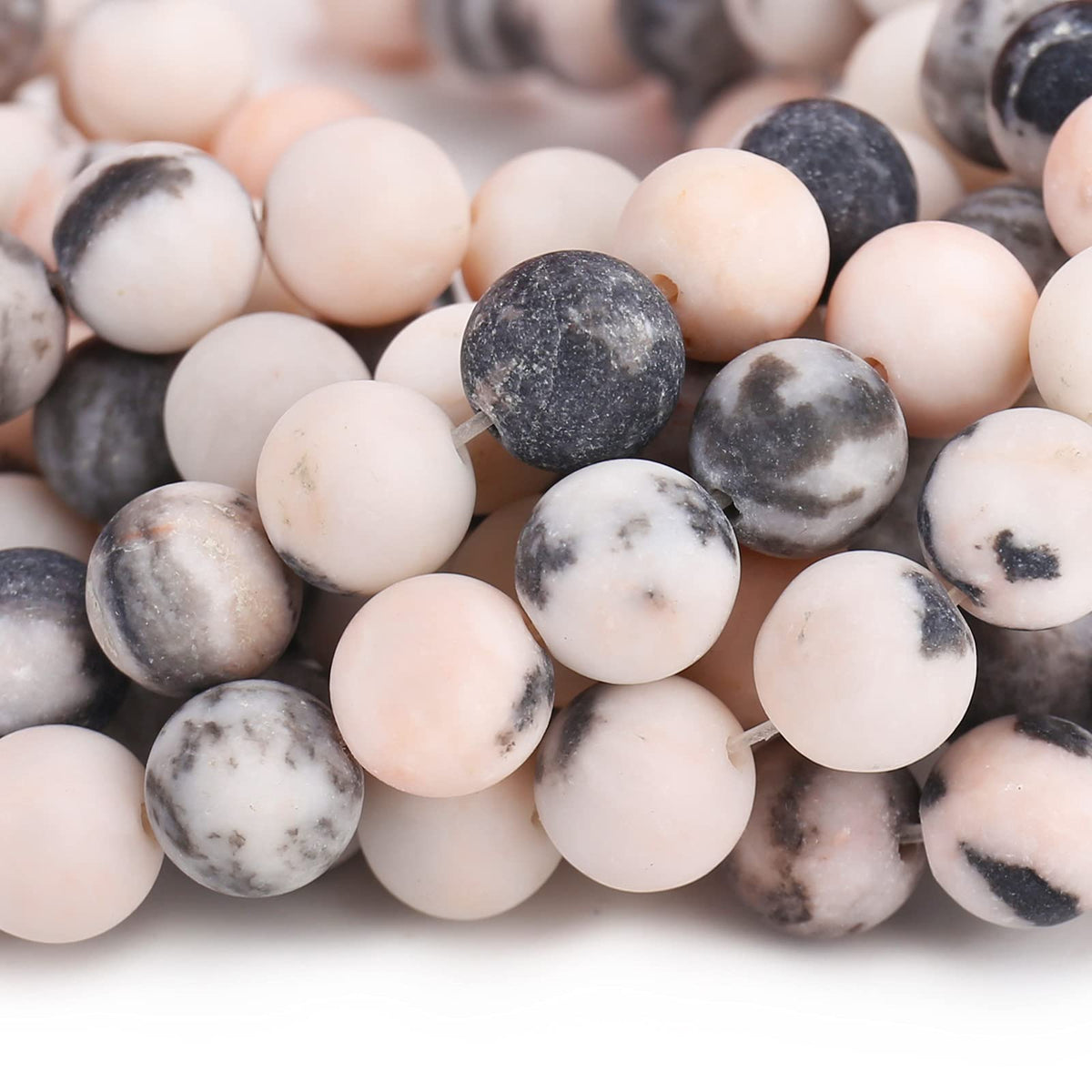 Natural Matte Pink Zebra Jasper Beads, 8MM Round Frosted Unpolished Loose Gemstone Beads for Bracelet Necklace Jewelry Making, Energy Stone Healing Power with Stretch Beading Cord