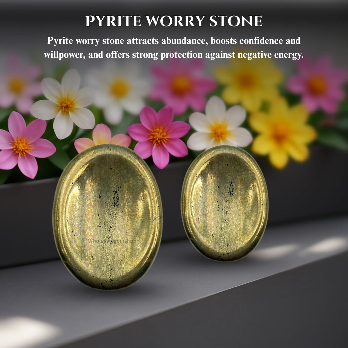 GEMSCITE Pyrite Thumb Worry Stones Metaphysical Gemstone Crystal Healing Reiki Men Women Gift FENG Shui Positive Energy Love Wellness Palm Stones Wicca Powerful