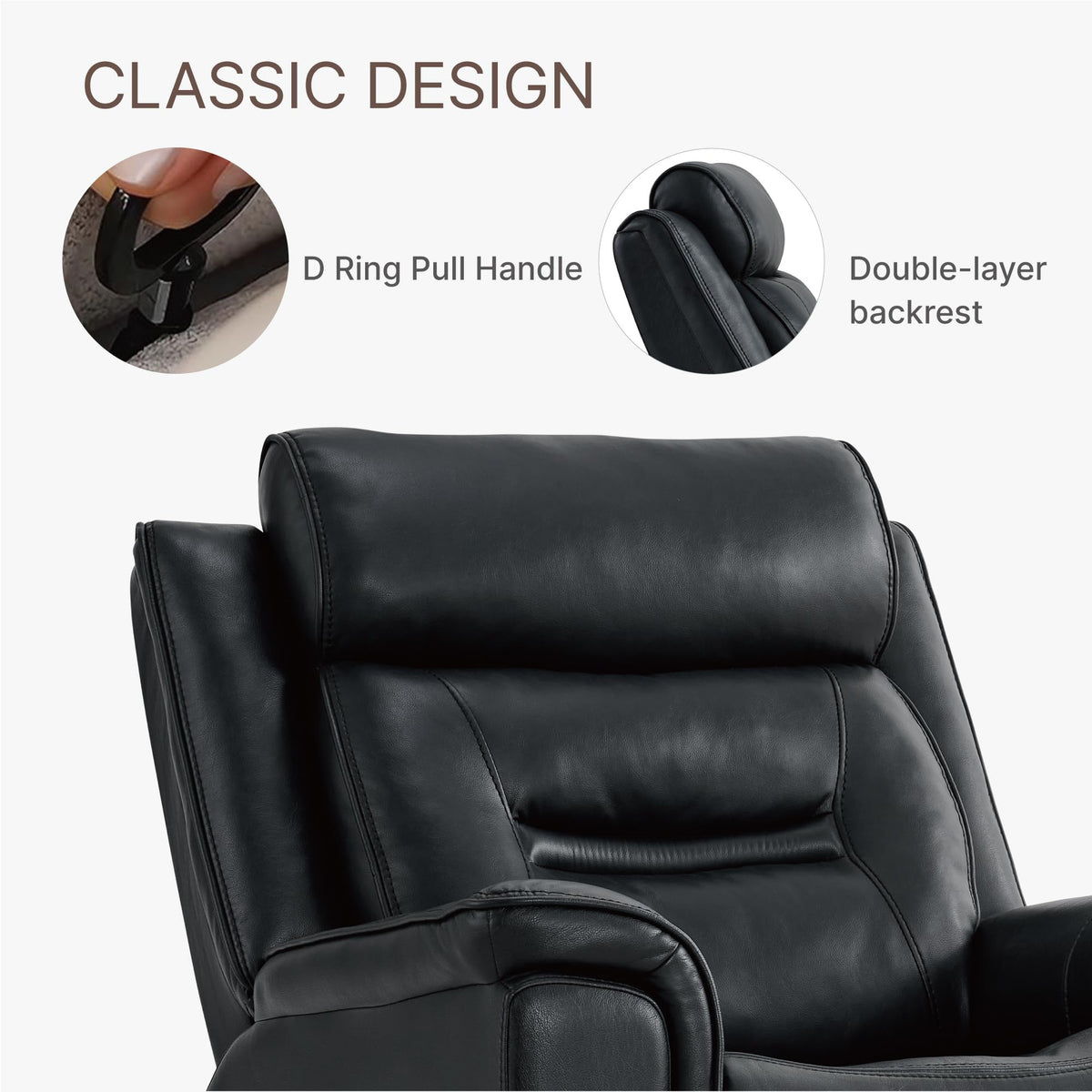 KISLOT Leather Recliner Chair, 360° Swivel Rocker for Adults Manual Rocking Reclining Chair with Adjustable Backrest Footrest for Living Room Bedroom Home Theater Seating
