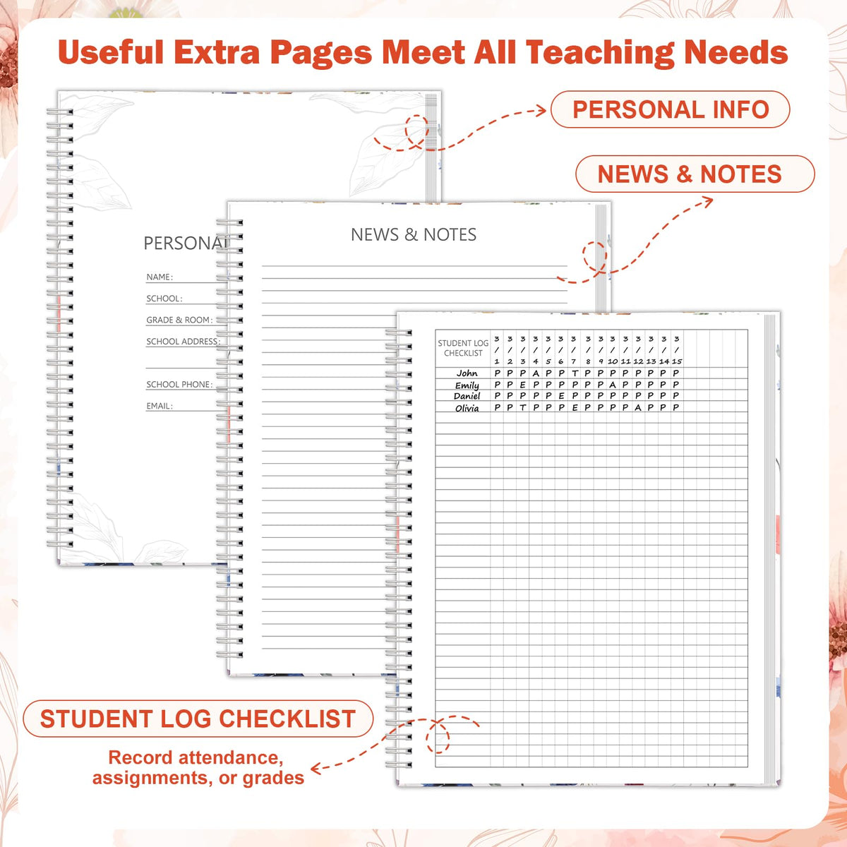 Undated 4 Period Teacher Planner 8.5" x 11" Weekly & Month Academic Teacher Lesson Planner Hardcover Homeschool Planner Teacher Record Lesson Plan Book for Classroom School Supplies 80 GSM