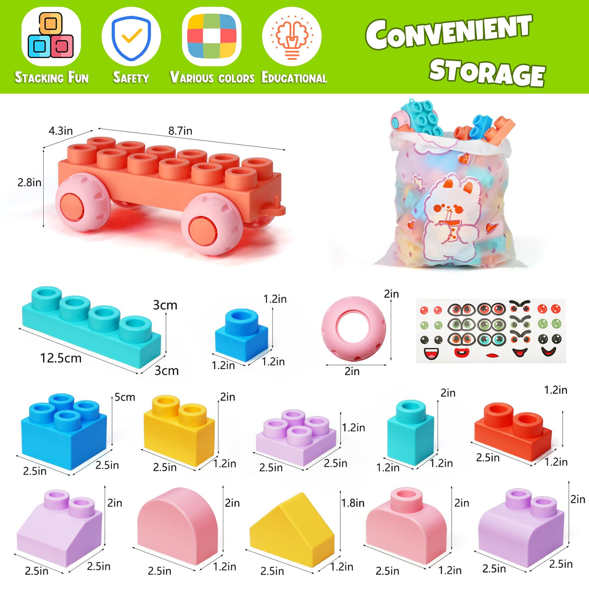 chenxuanbro 45 Pcs Soft Building Blocks for Toddlers 18M+, BPA - Free Sensory Toys, Montessori STEM DIY Construction Bricks, Safe Teething & Early Learning Toys, Creative Building Set for Baby Kids