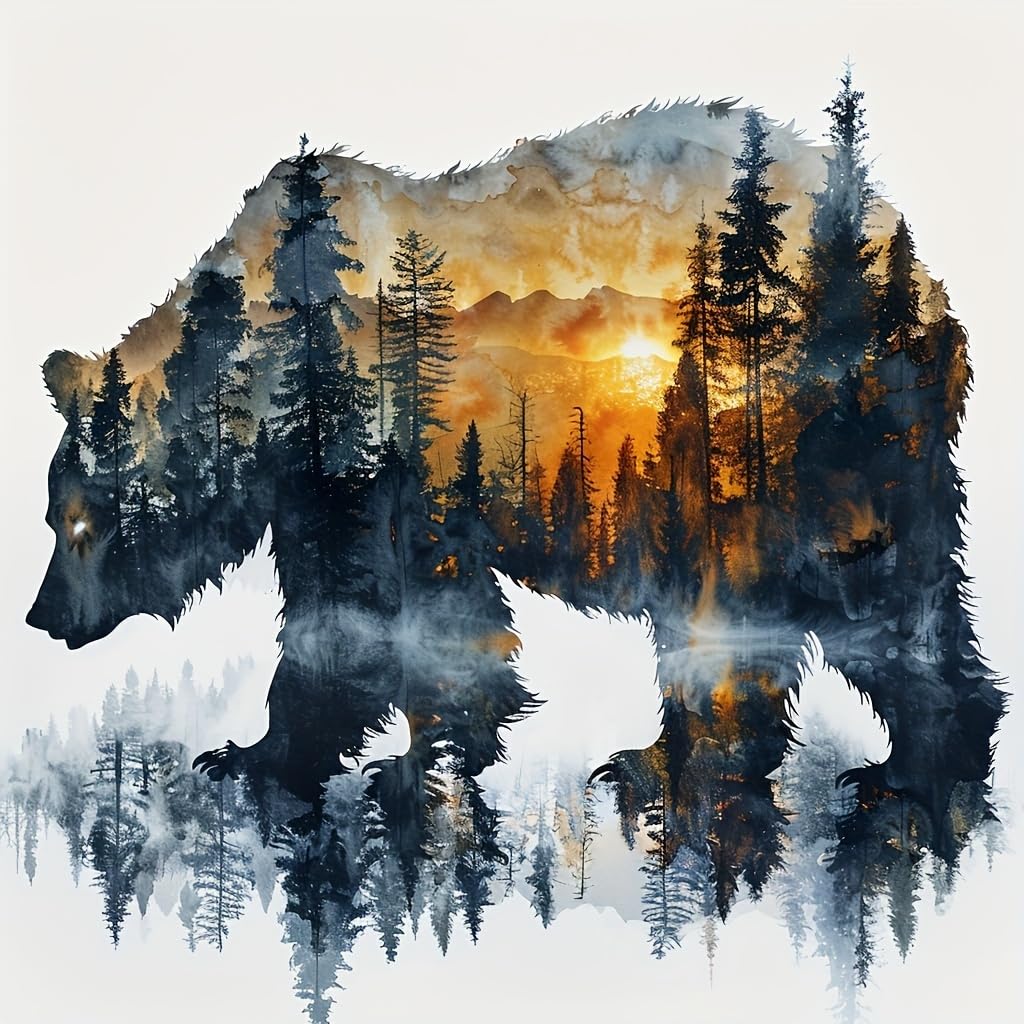 DIYCYCY Forest Bear Diamond Art Kits for Adults,DIY 5D Diamond Painting Kits for Beginners, Round Full Drill Diamond Dots Paintings,Diamonds Pictures Gem Art for adults Crafts Home Decor 13.78x13.78in