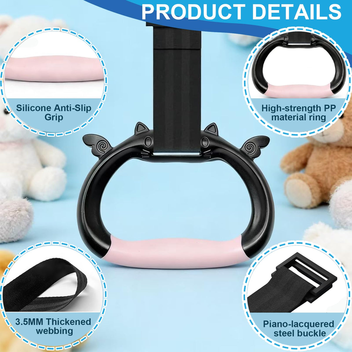 Csoalpo Gymnastics Rings for Kids, Professional Adjustable Extended Straps, 550 lbs Weight Capacity, Featuring Premium Non-Slip Grip Design, Suitable for Indoor/Outdoor Strength and Fitness Training.