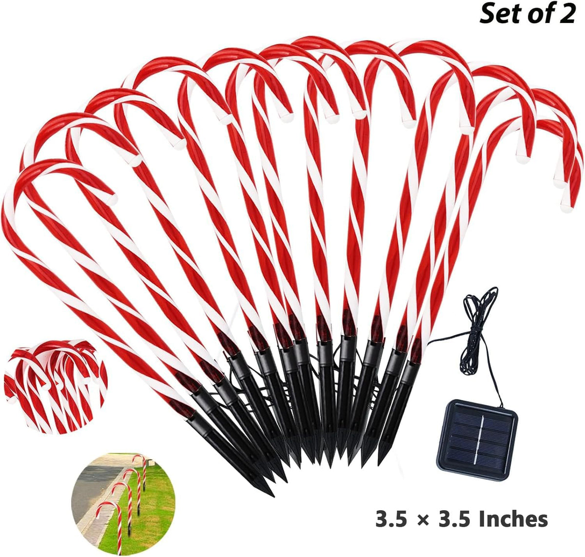 IDEAALS 24-Pack Solar Christmas Candy Cane Lights, Solar Pathway Lights Waterproof, Christmas Decorations Outdoor with 8 Modes for Party Patio Garden Lawn Yard Decor