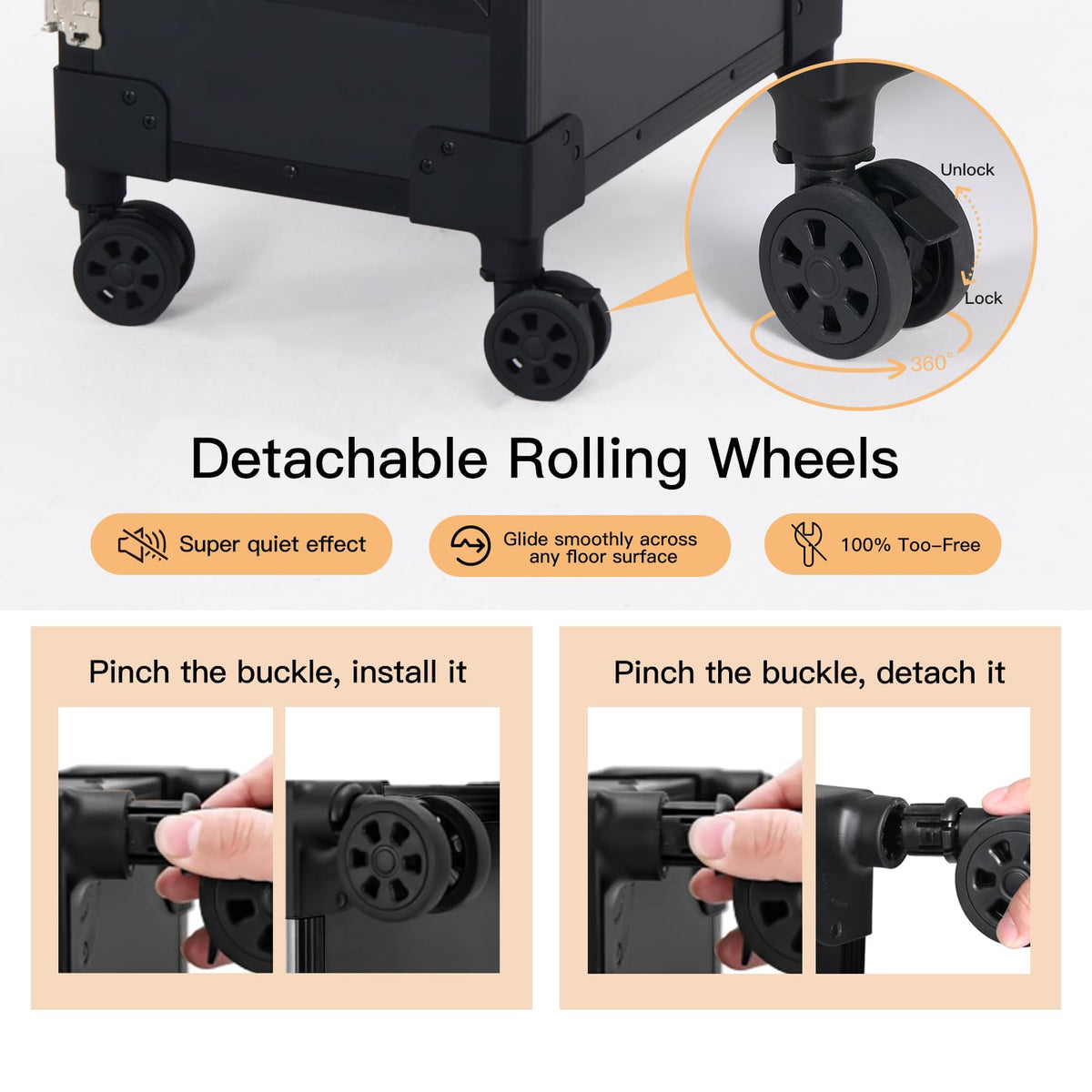 Portable Nail Desk for Nail Tech, Foldable Manicure Table with 3 Drawers & Mirror, Rolling Nail Table with Lockable Train Case, Nail Polish Organizer, Mobile Nail Tech Workstation with Wheels, Black