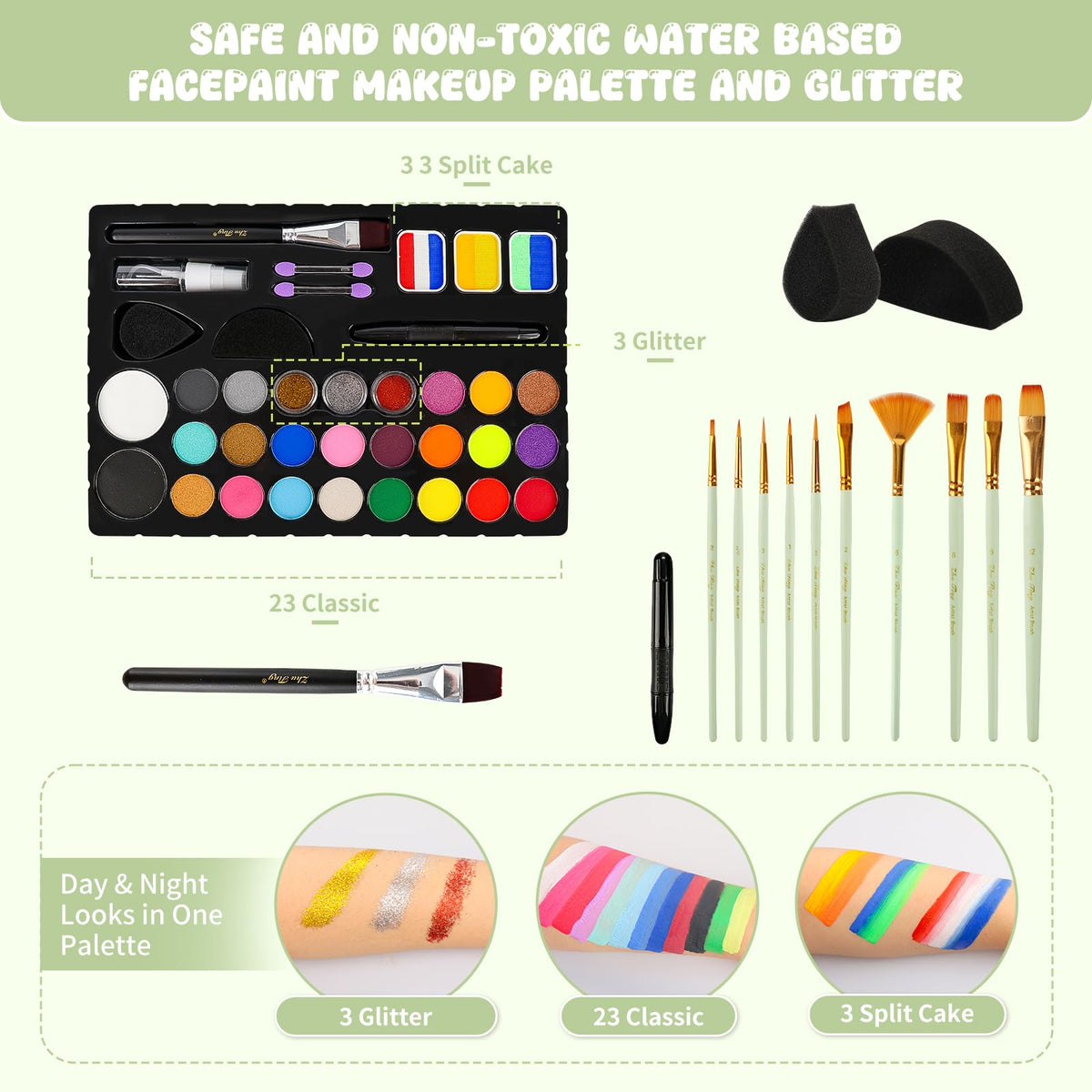 Pintada 26 Color Face Painting Kit for Kids - Non-Toxic Water Activated Face Paint Palette with Brush, Stencils, Gems - For Halloween, Carnivals, Costume Parties, Body Art, Fairs & Creative Events.