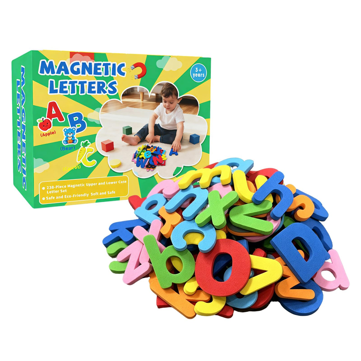 Classroom Magnetic Alphabet Letters,238 Color Lowercase Uppercase Refrigerator Magnets,ABC Double Side Magnetic Letter for Toddler 3+ Preschool Kids Learning Spelling Teachers Whiteboard Fridge