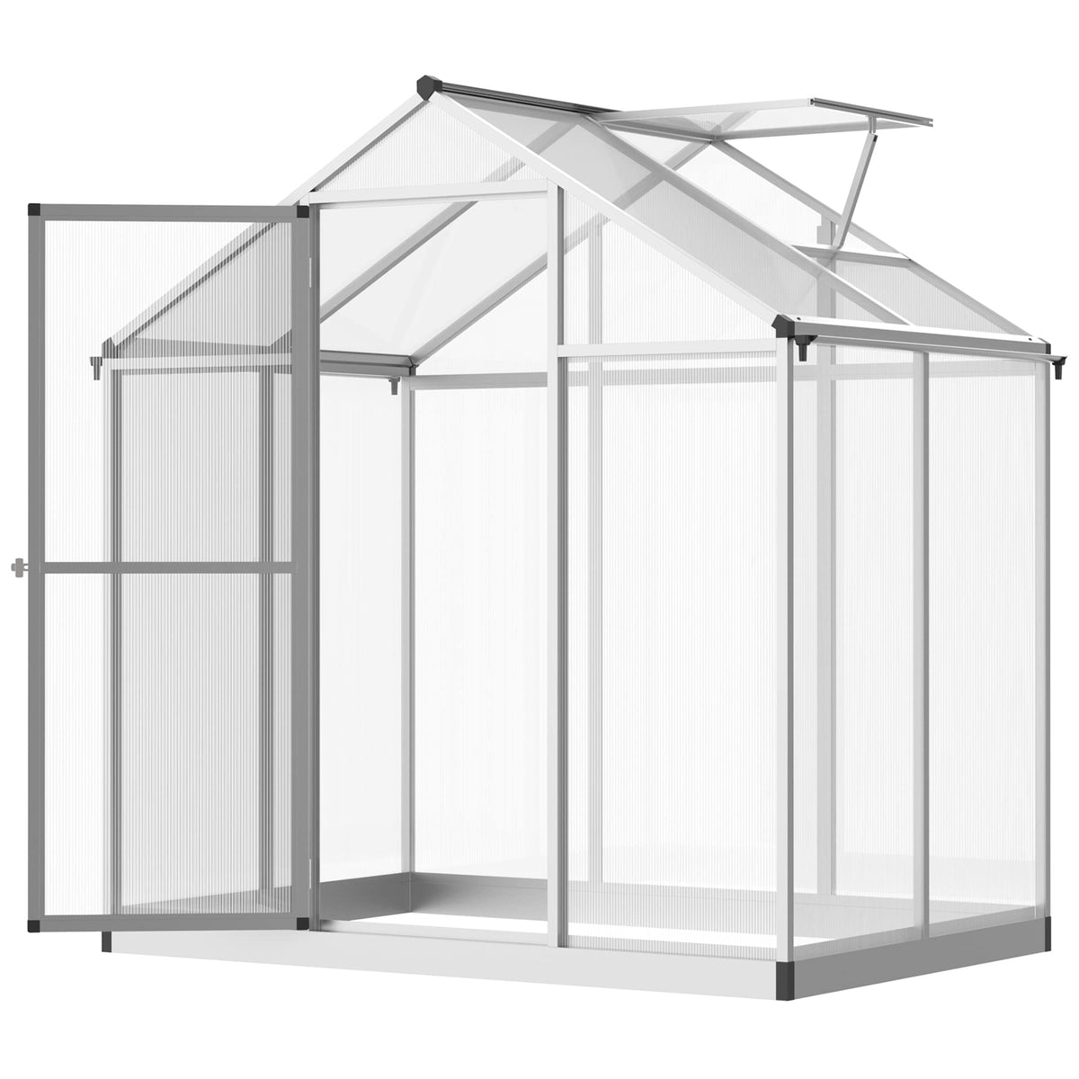 Outsunny 4' x 6' Greenhouse for Outdoors, Polycarbonate Greenhouse with Rain Gutter and Roof Vent, Aluminum Walk-in Green Houses for Outside Patio Backyard Garden