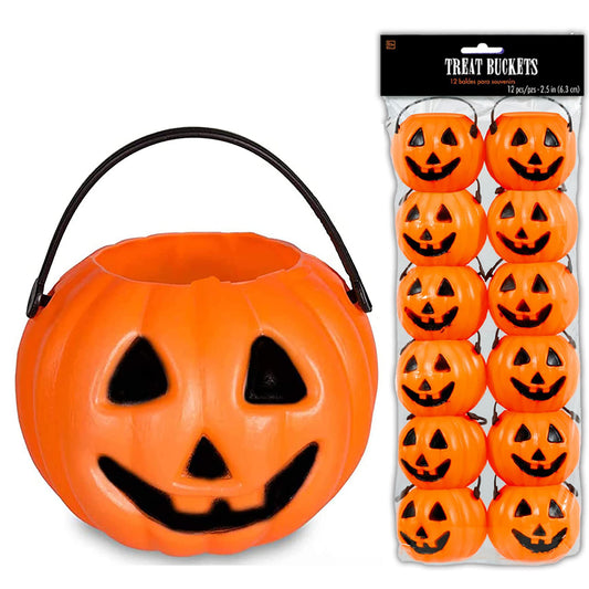 4E's Novelty 24 Pack Mini Pumpkin Trick or Treat Buckets Bulk Halloween Candy Holders Container for Kids, Halloween Goodie Bags Fillers Party Favor Toys