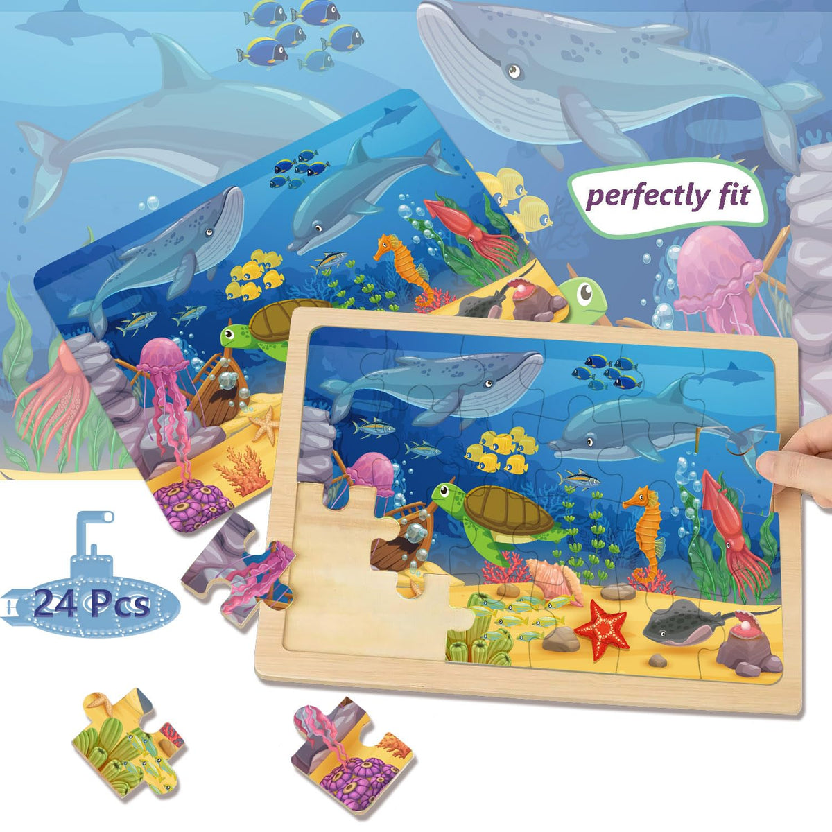 Wooden Puzzles for Kids Ages 3-5, 6 Packs 24 PCs Jigsaw Puzzles Preschool Educational Brain Teaser Boards Toys Gifts for Children, Wood Puzzles for 3 4 5 6 Year Old Boys Girls