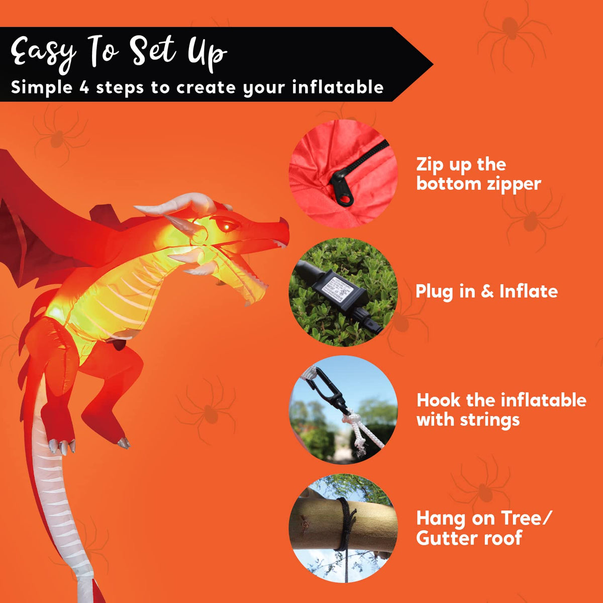 Joiedomi 5 FT Tall Halloween Inflatable Hanging Fire Dragon Decor with Build-in LEDs, Inflatable Blow Up Flying Dragon with Light for Halloween Party Indoor, Outdoor, Yard, Garden, Lawn Decorations