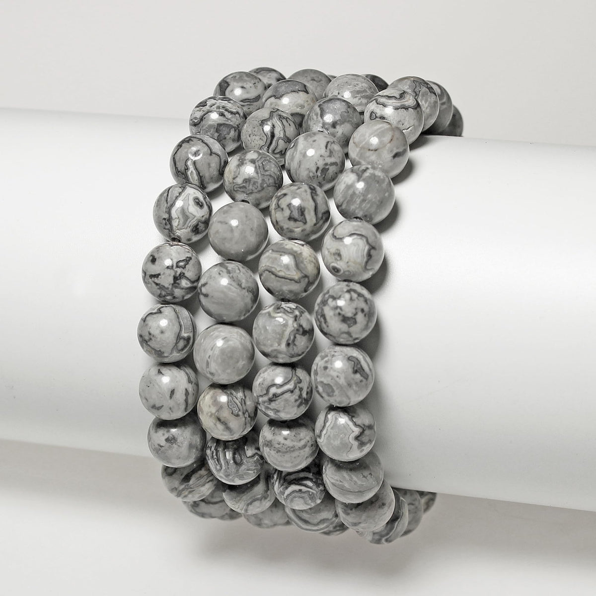 MJDCB AAA Natural Map Stone Beads Gray Picasso Stone Beads for DIY Bracelet Making 15" (10mm)