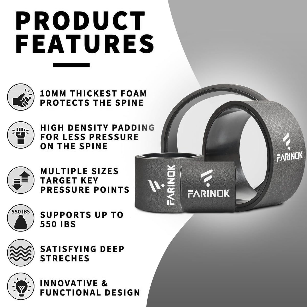 Yoga Wheel for Back Pain Relief, Back Roller Wheel with Extra Cushion, Wider & Thickest Foam, Stretches and Strengthens Core Muscles