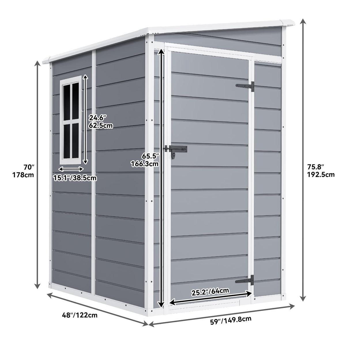 DWVO 5x4ft Resin Outdoor Storage Shed with Floor, Large Waterproof Lockable Storage Shed with Window, Plastic Outside Tool Storage for Garden Backyard Patio Lawn (Gray)