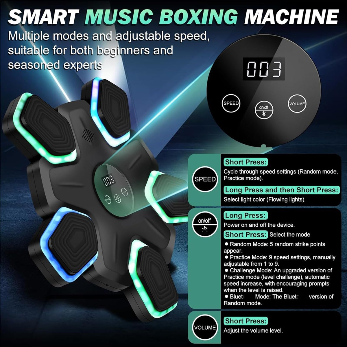 SJSSSJ Music Boxing Machine, Wall Mounted Music Boxing Machine - Interactive Bluetooth Trainer for Home Fitness