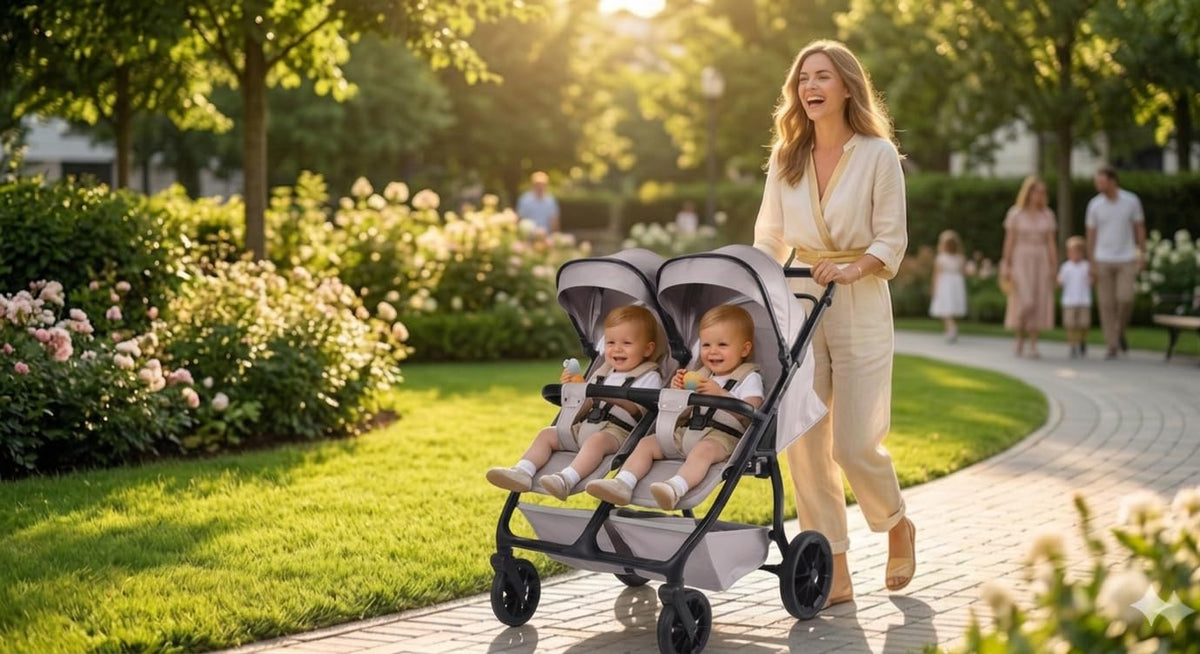 MUMUBOO Twin Baby Stroller (Silvery Grey)