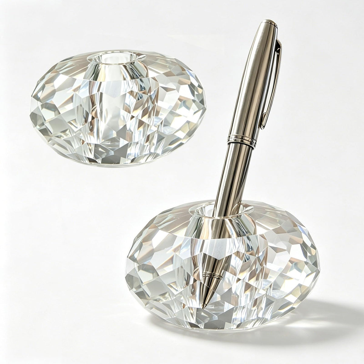 Jeejunye Crystal Pen Holder 2 Pack, 2.36 Inch Single Hole Pen Stand, Light Refracting Desktop Organizer for Fountain Pen, Makeup Brush, Wedding Guest Book, Home Office Desk Decor