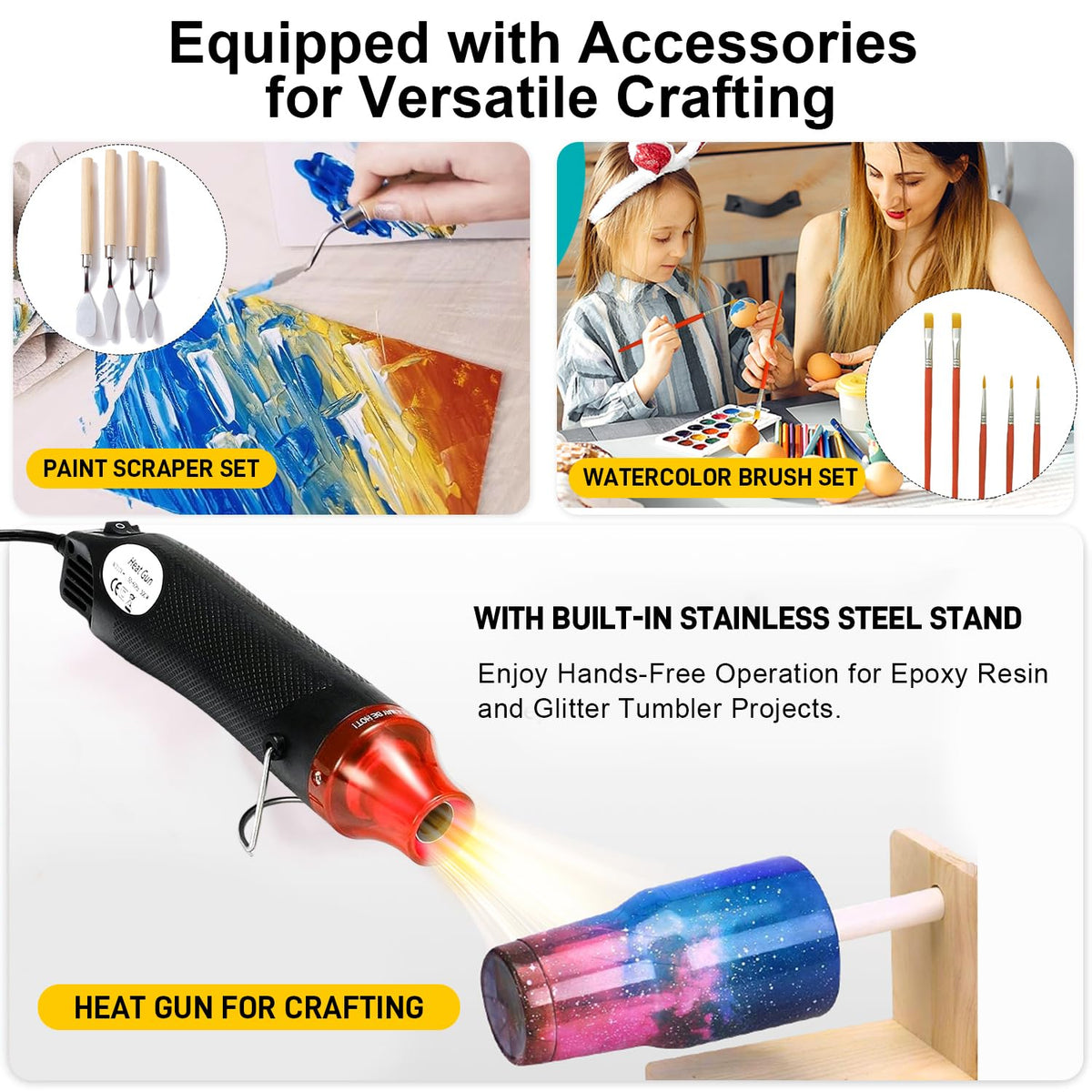 Heat Gun for Crafting - Mini Heat Tool for Epoxy Resin, Silicone Molds, Acrylic Pouring, Embossing, and Bubble Removal, Compact Craft Dryer for Small Art Projects (Black)