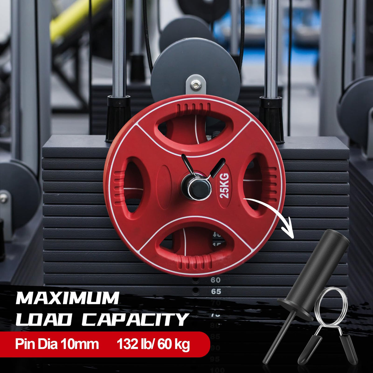Lasnten 2 Pcs Weight Stack Pin Extender Gym Pin with Spring Clip Collar for 2 Inch Weight Plate Cable Strength Exercise Machine Gym Training Home Fitness Equipment (Black)