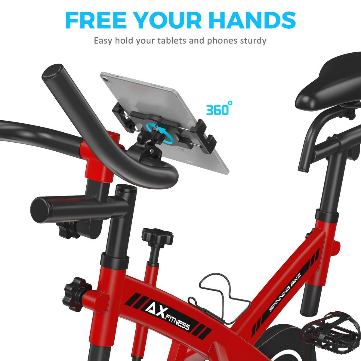 KDD Spin Bike Tablet Holder Mount, Phone iPad Holder Stand Exercise Bike Handlebar Mount for Stationary Bicycle, Treadmill, Microphone Stand, Fit for iPad Pro 12.9, Galaxy Tabs, iPhone(4.7-13”)