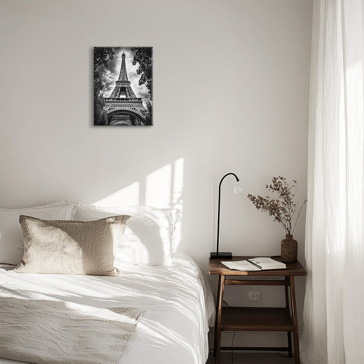 Paris Wall Art, Tower Pictures Wall Decor, Black and White Canvas Prints Painting, Framed Artwork for Bathroom Bedroom Living Room Girl's Room Office Home Decoration 12x16