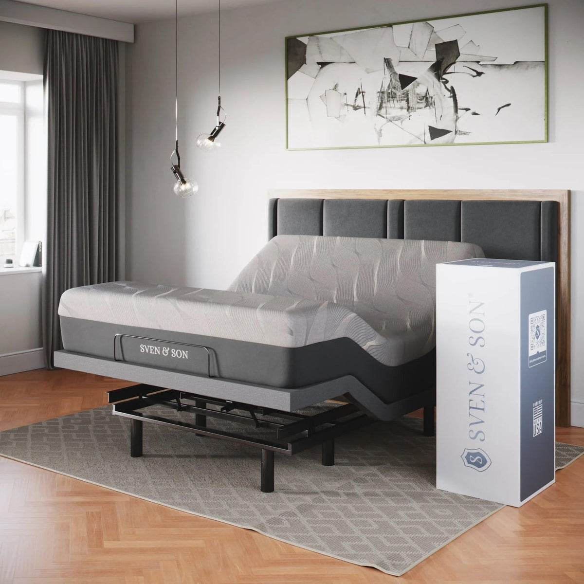 Sven & Son Classic Adjustable Bed Base, Head and Foot Lift, Massage, Under-Bed Lights, USB, Gel Memory, Zero Gravity Smart Frame - Full + 12 inch Memory Foam Matt (Medium)