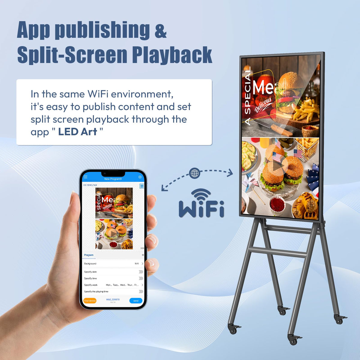 QIXZOCV MWE 43 Inch Mobile Digital Signage Display Touchscreen Kiosk with Flight Case, Portable LCD Screen with Screen Mirroring App Publishing, Advertising Display Poster, Android OS