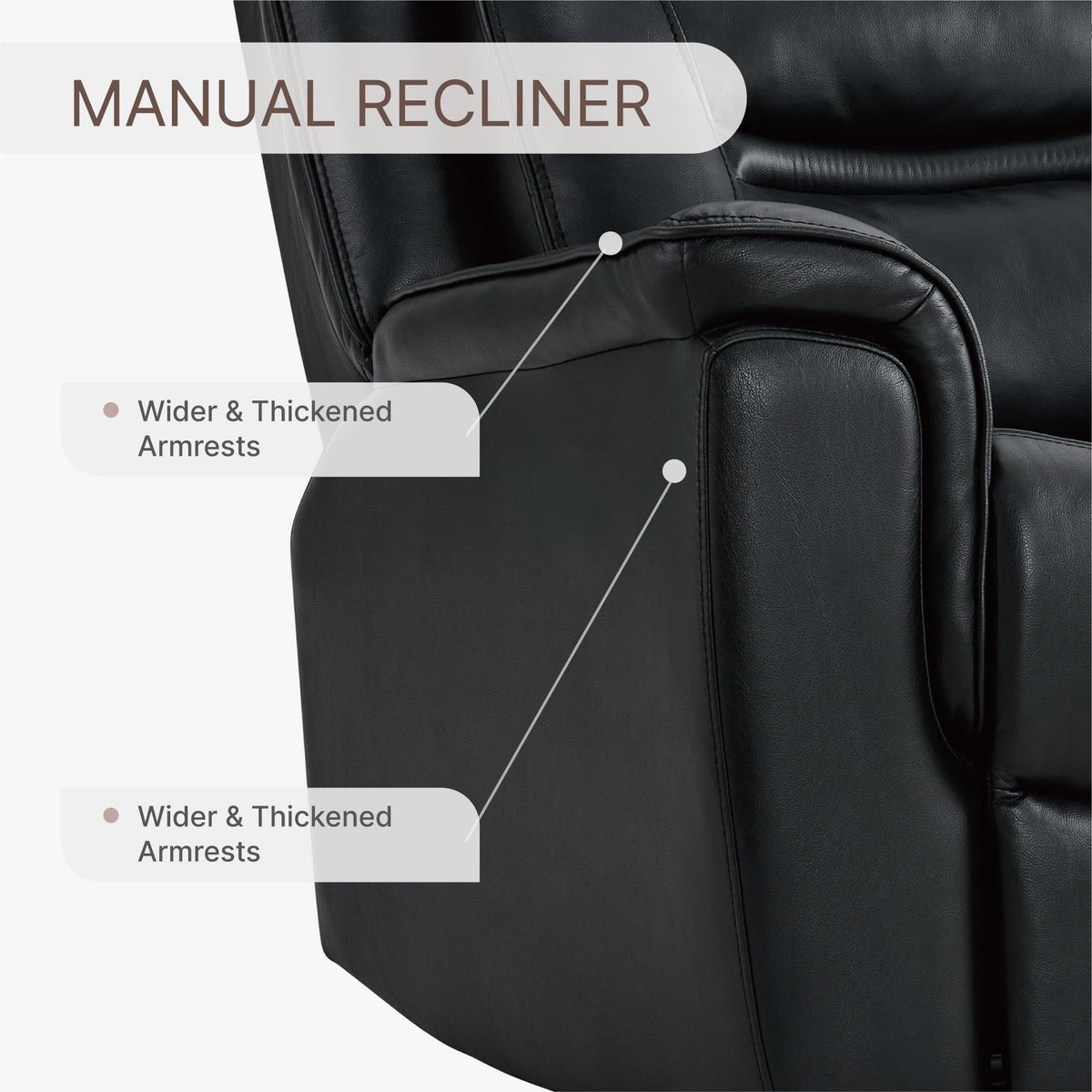 KISLOT Leather Recliner Chair, 360° Swivel Rocker for Adults Manual Rocking Reclining Chair with Adjustable Backrest Footrest for Living Room Bedroom Home Theater Seating