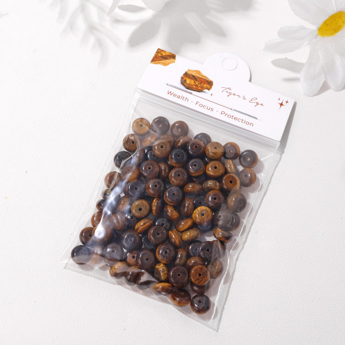 Raicegs 100pcs 5×8mm Rondelle Tiger’s Eye Beads Natural Gemstone Beads Abacus Disk Stone Loose Beads for Jewelry Making DIY Bracelets Necklace