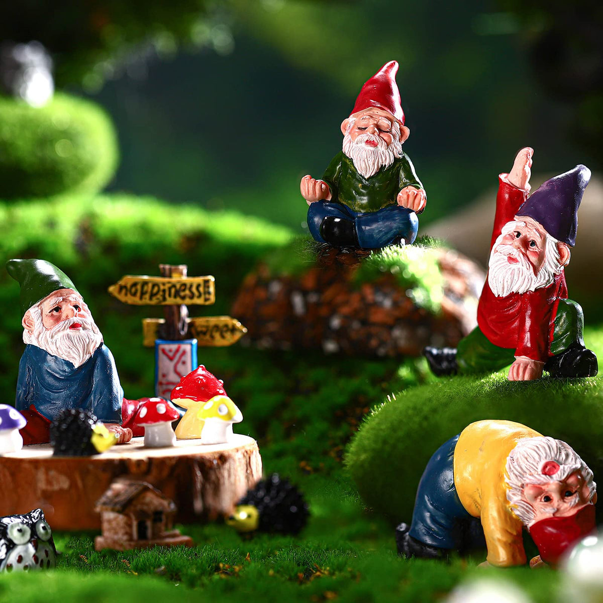 Jetec Gnomes Fairy Resin Statues Miniature Garden Accessories Mini Dwarf Figurine Fairy Miniature Ornament DIY Kit Micro Landscape Ornaments for Outdoor Indoor Patio Yard Lawn Garden ﻿(Yoga Gnomes)
