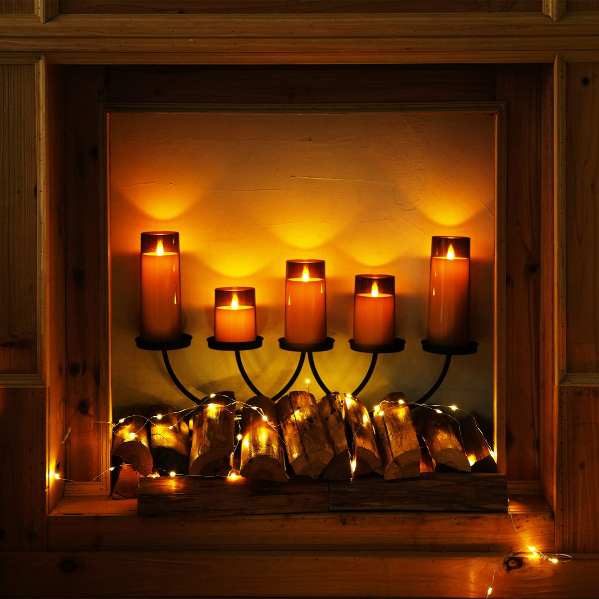 Homemory Gray Flickering Flameless Candles, Battery Operated Acrylic LED Pillar Candles with Remote Control and Timer, Halloween Decor, Set of 9