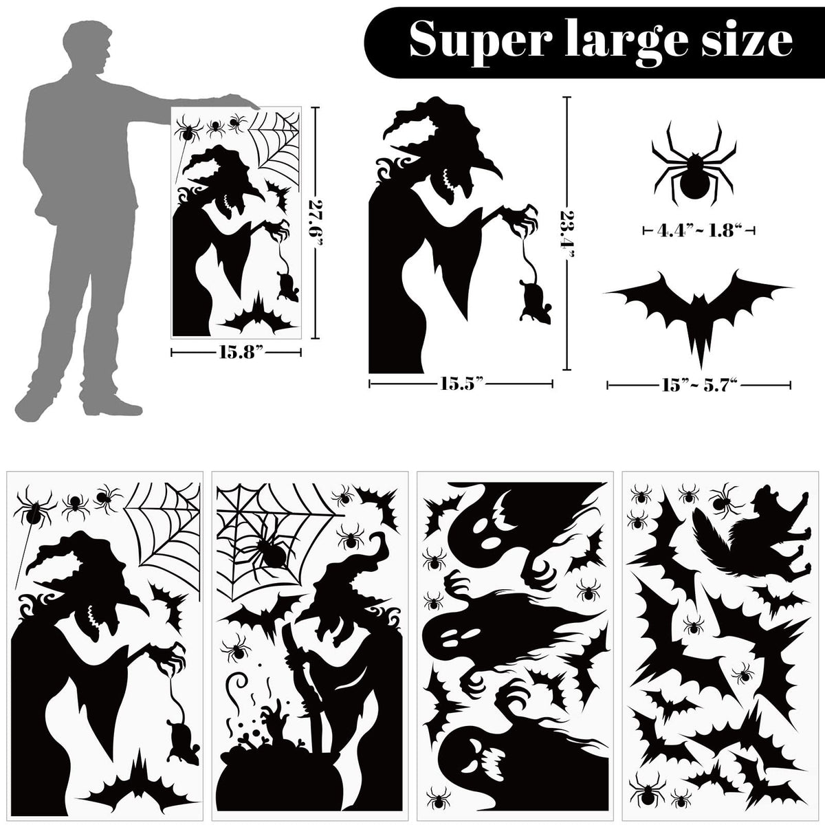 Large Halloween Window Clings Decorations - Silhouette Decorations With Scary Witch Stickers for Windows