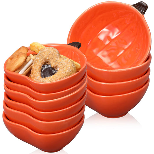 10 Pcs Fall Ramekins 6 oz Oven Safe Pumpkin Ceramic Ramekins Small Creme Dishes Dipping Pumpkins Baking Dish Thanksgiving Pumpkin Shaped Bowl Plates for Kitchen Party Snack Serving Dip Sauce Condiments