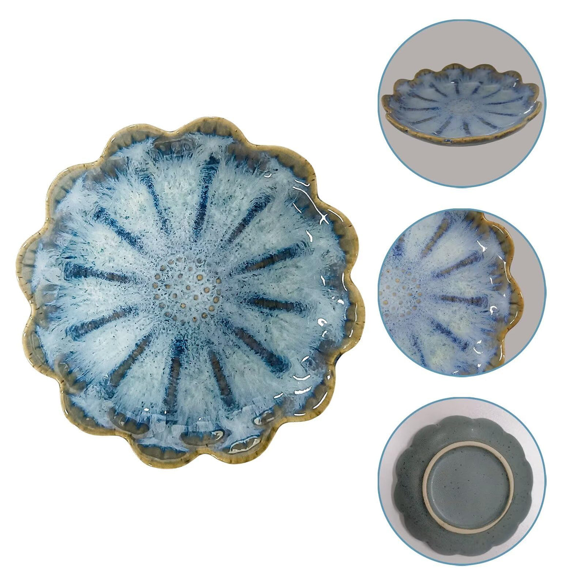 Koyzsen Lotus Ceramic Jewelry Tray, Small Trinket Jewelry Ring Holder Organizing Dish, for Parents Daughter Friends Sister, Birthday Gifts for Women, Retro Blue & Pink