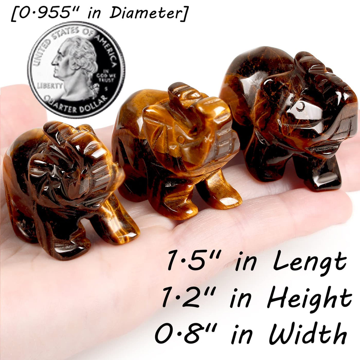 QINJIEJIE Tiger Eye Elephant Crystals Elephant Decor Healing Crystal Statue Pocket Polished Guardian Stones Figurine Office Room Cute Desk Gem Decor Spiritual Gift Christmas Meditation