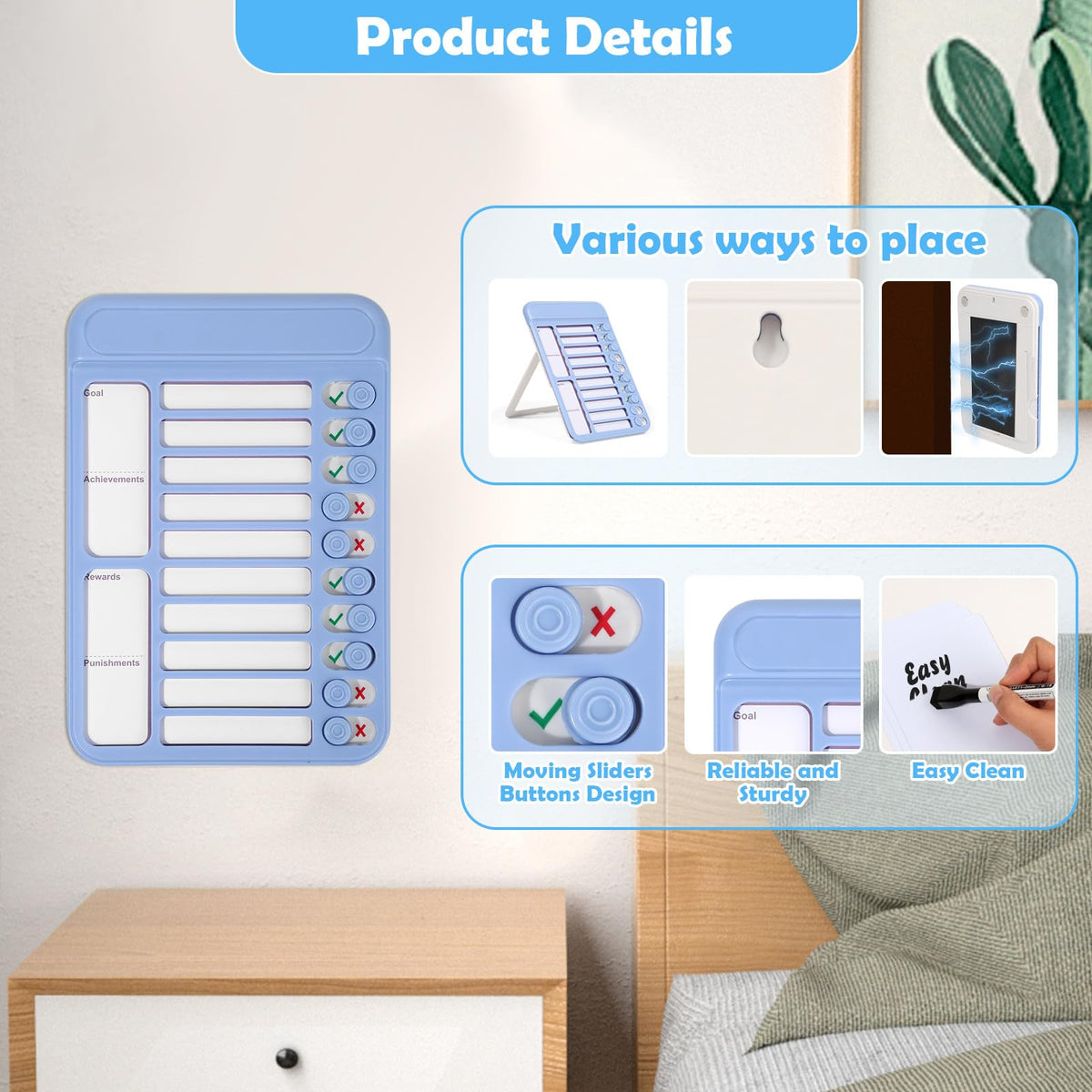 2Pcs Chore Chart for Kids to Do List Checklist Board Detachable Message Slider Schedule Planning Boards with 30Pcs Blank Checklist 4Pcs Cardstock for Habit Tracker or Daily and Weekly Planner