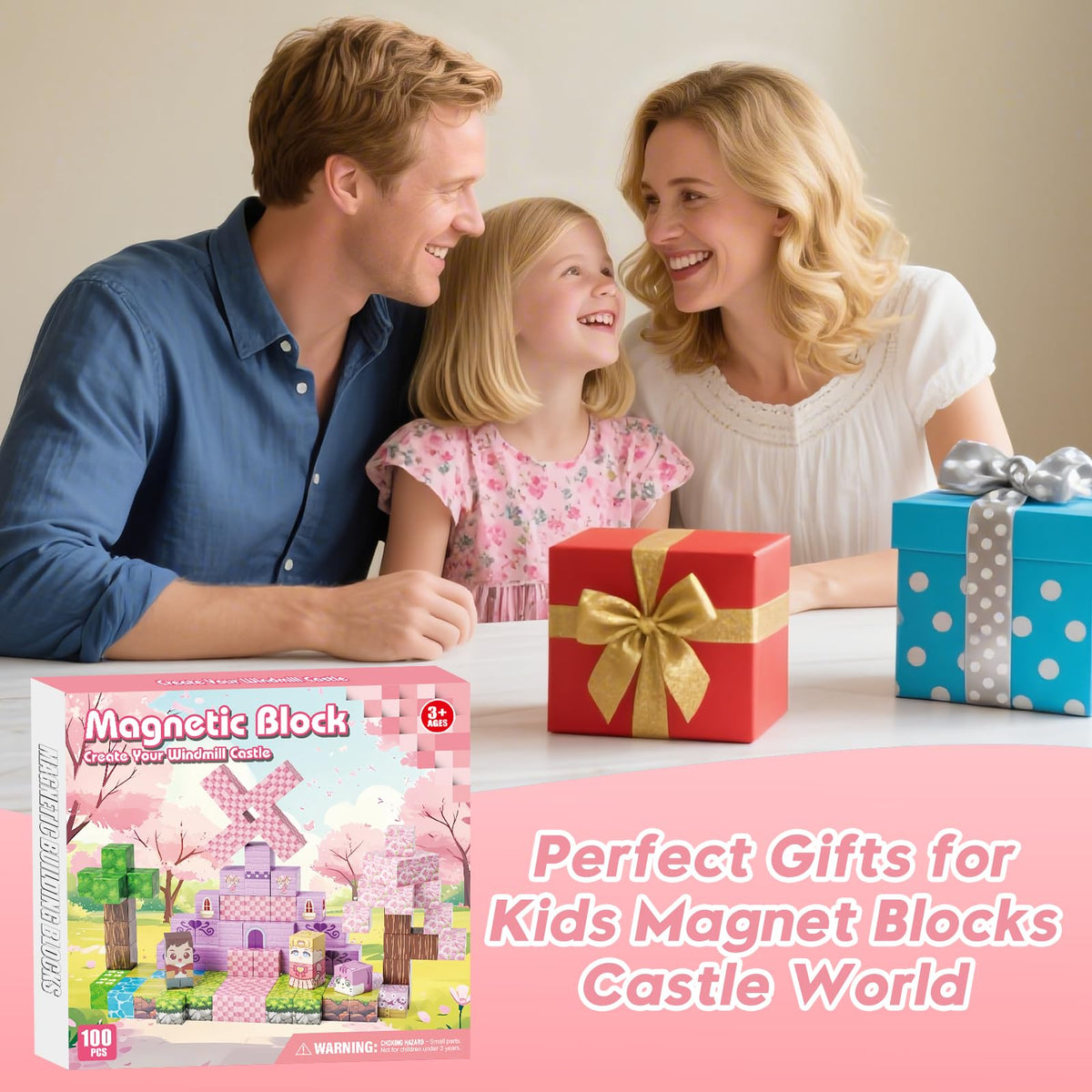 Gryxpox Magnetic Blocks, Magnetic Building Blocks 100pcs, STEM Sensory Toys with Princess Castle Build–Creative Magnet Tiles for Toddlers Ages 3+, Boys & Girls–Christmas Birthday Party Kids Gifts