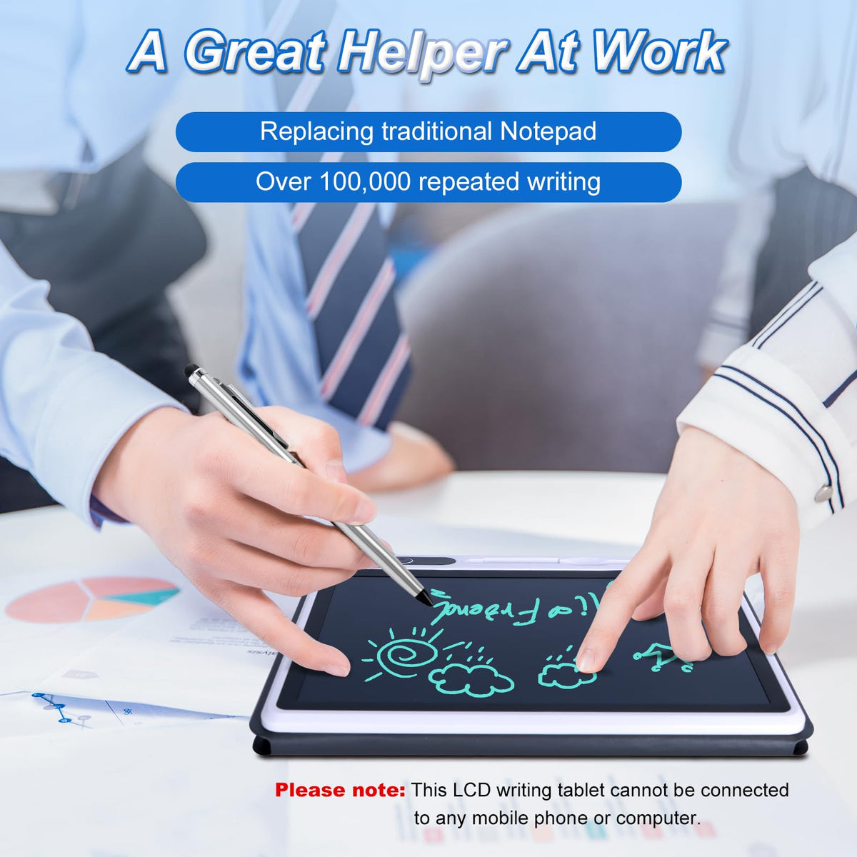 10 inch LCD Writing Tablet Electronic Writing Notebook with PU Protective Cover Erasable Drawing Pad Gift for Adults at Home Business Office(Black