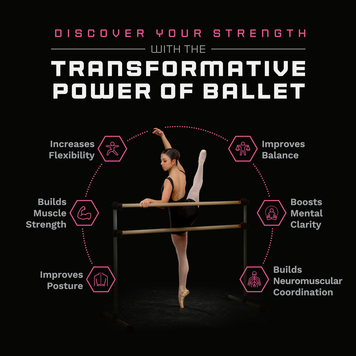 VITA Barre Portable Freestanding Double Ballet Barre, Prodigy, 8 Ft Bars, Light Pink | Adjustable Height, USA Made, Home or Gym Exercise Equipment for Kids & Adults | Dance, Fitness, Pilates