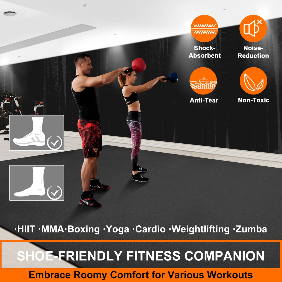 anngrowy Extre-Large Exercise Mat 8'x5'x7mm Gym Mat for Home Workout Equipment Flooring Mat Non-Slip Large Rubber Yoga Mat for Fitness, Weightlift, Cardio, Jump Rope, Plyo, MMA, Treadmill, Stretch