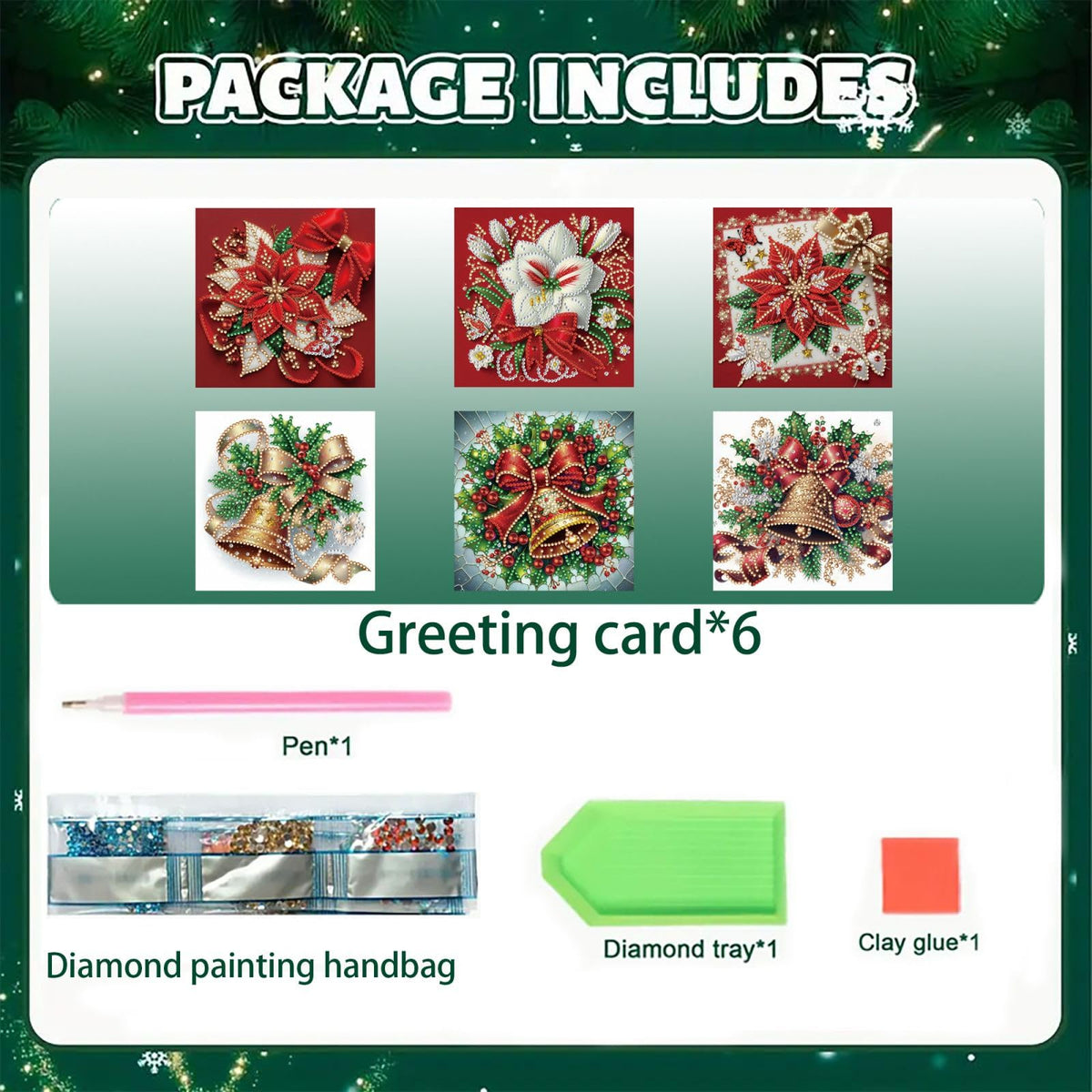 DIY Diamond Art Painting Greeting Cards Set, 5D DIY Diamond Christmas Halloween Blessing Greeting Wish, Birthday Card Making Kits for Family Friends Handmade Gift-Poinsettia-1