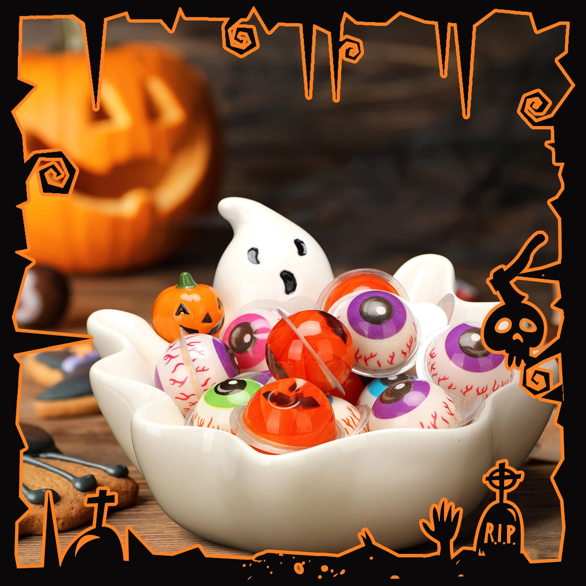 Vesici 7 Inch Halloween Candy Dish Holder Ceramic Ghost Candy Bowl Ghost Serving Tray Cute Candle Holder Cookie Jar for Halloween Party Trick or Treat Decor