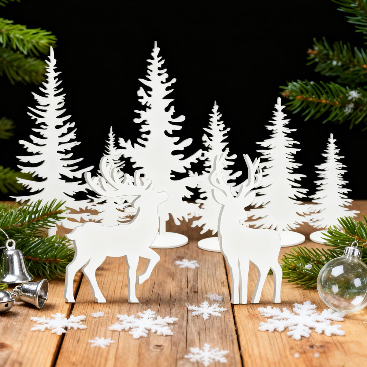 Whaline 8Pcs Christmas Wood Table Sign Xmas Cedar Elk Tabletop Centerpieces Rustic Tiered Tray Decor for Farmhouse Winter Holiday Home Office Mantel Table Fireplace Shelf