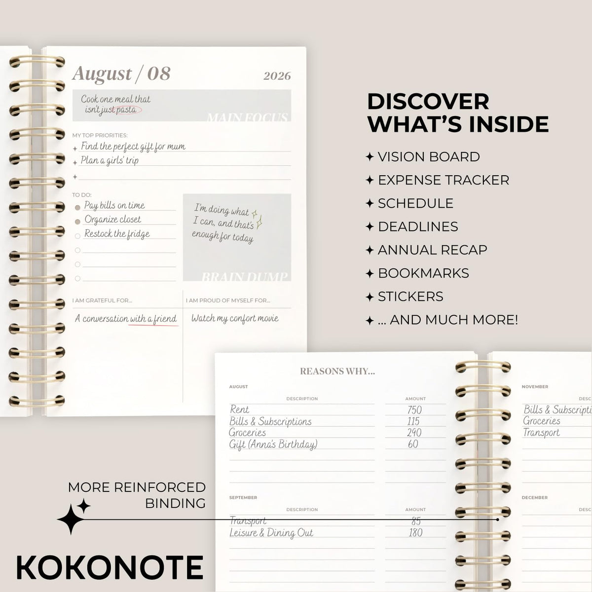 KOKONOTE Planner 2026-2027 Versailles - Planner for Women 17 Month (Aug 26/ Dec 27) | Weekly & Monthly Academic Planner 2026-2027 | 6.4" x 7.9" | Hardcover Agenda 2026 | Thick paper 120 g/m²