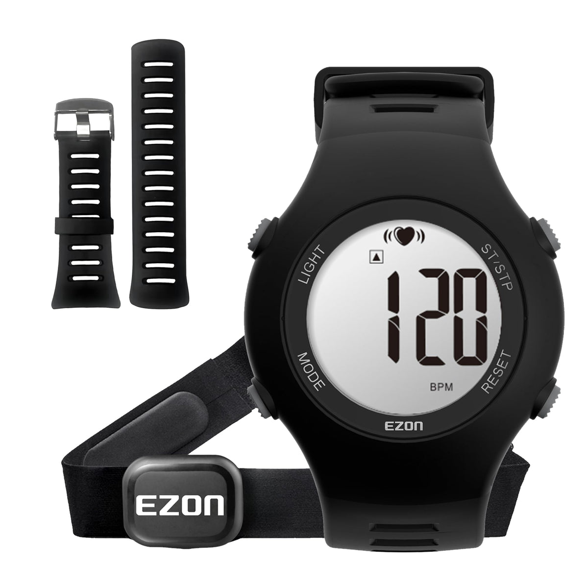 EZON Heart Rate Monitor Chest Strap and Digital Watch T037,5ATM Waterproof Fitness Tracker with HRM,Calories Burned,Stopwatch and Hourly Chime (Watch Band Included)