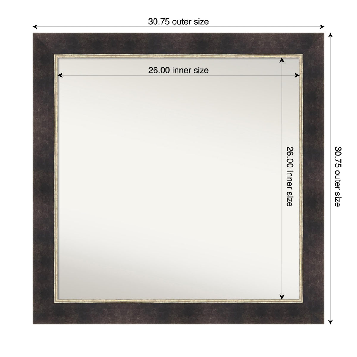 Amanti Art Bronze Bathroom Mirror for Over Sink, 31x31 Odin Antique Bronze Square Vanity Mirror, Large Modern Wood Frame, Hangs Horizonally and Vertically, Bathroom Wall Decor, Non-Beveled Edge