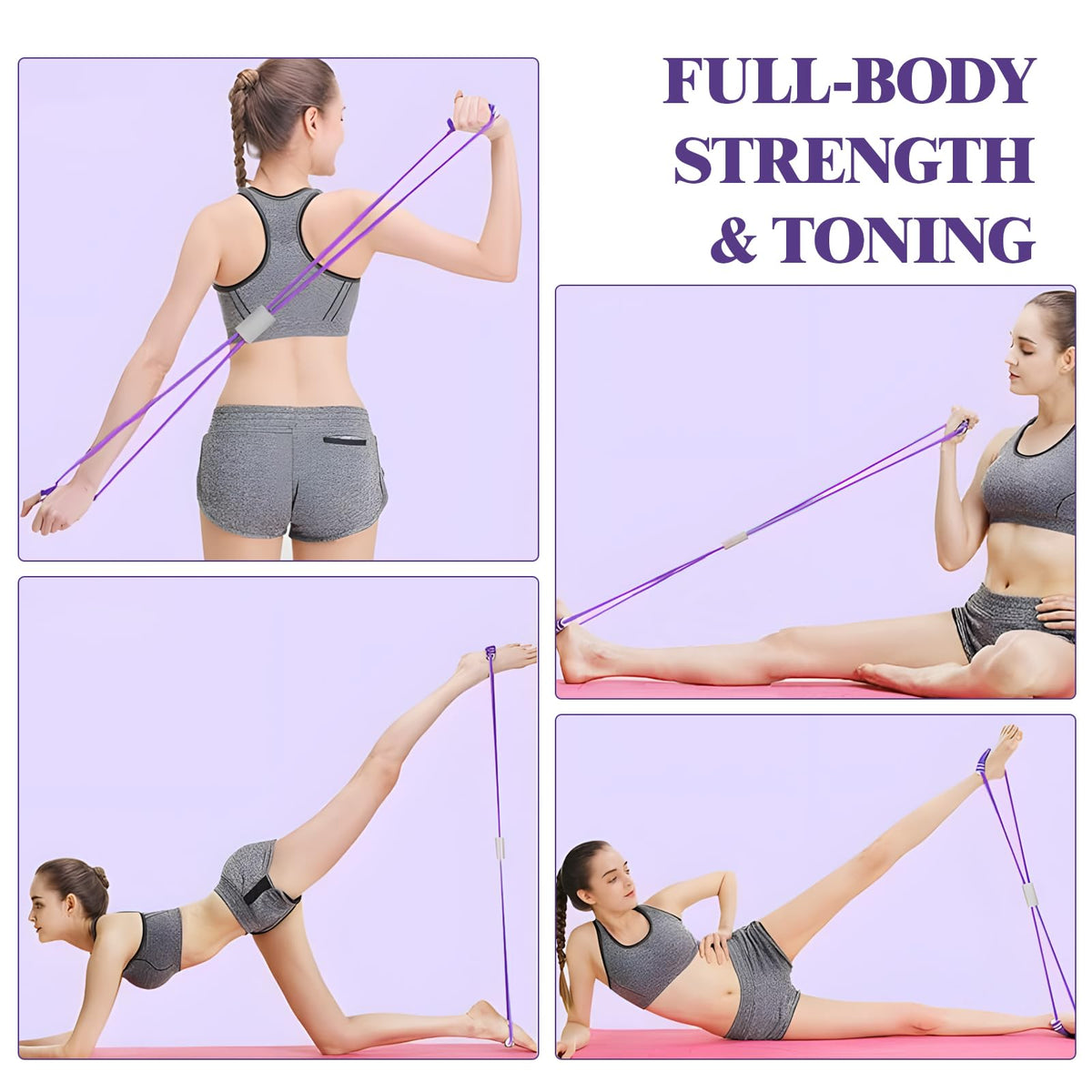 2 Pcs Resistance Band with Handles,Figure 8 Resistance Band,Suitable for Full Body Exercise, Strength Training,Flexibility, Exercise Elastic Rope,Suitable for Home,Gym (Purple)