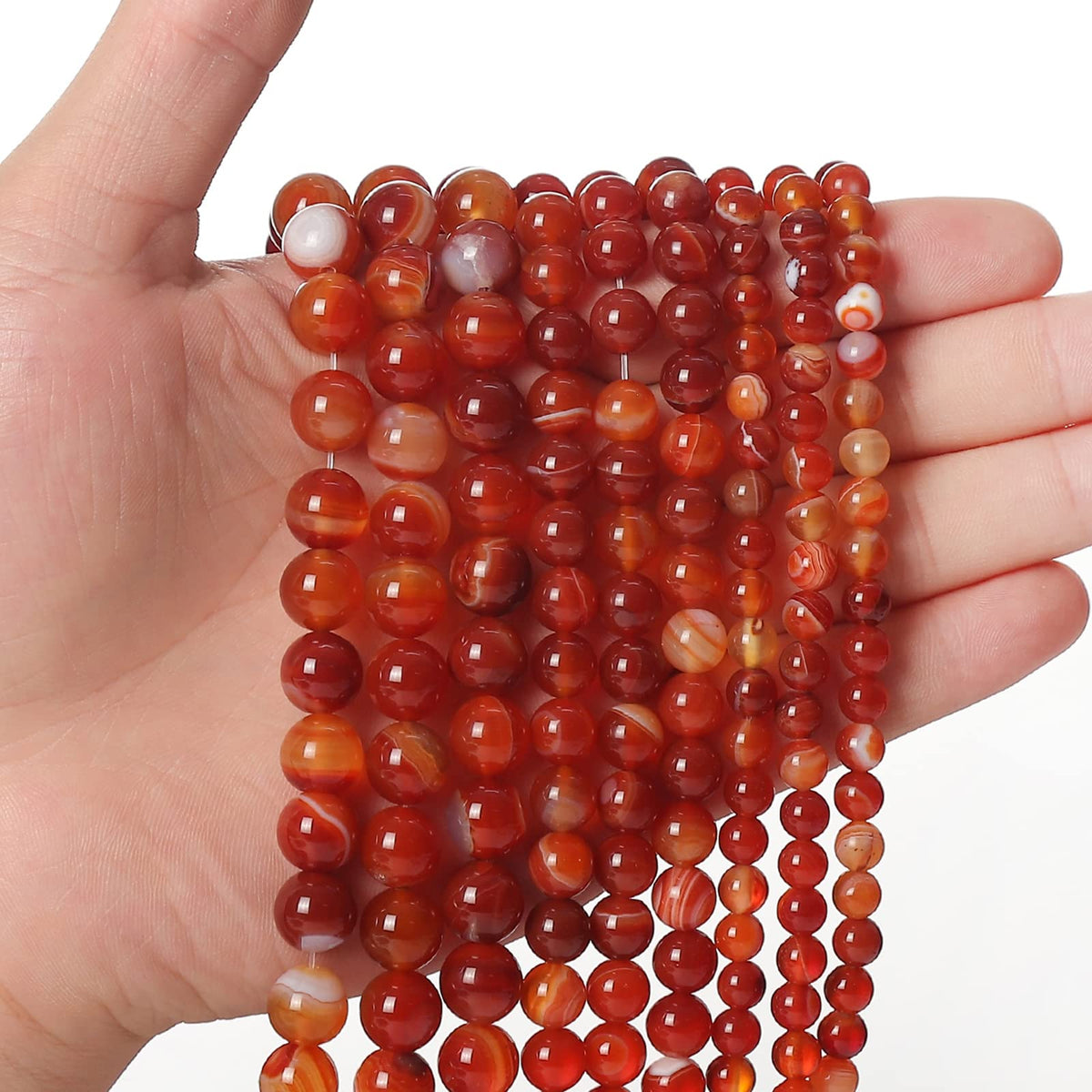 45pcs 8mm Natural Stone Beads Red Carnelian Striped Agate Beads Energy Crystal Healing Power Gemstone for Jewelry Making, DIY Bracelet Necklace