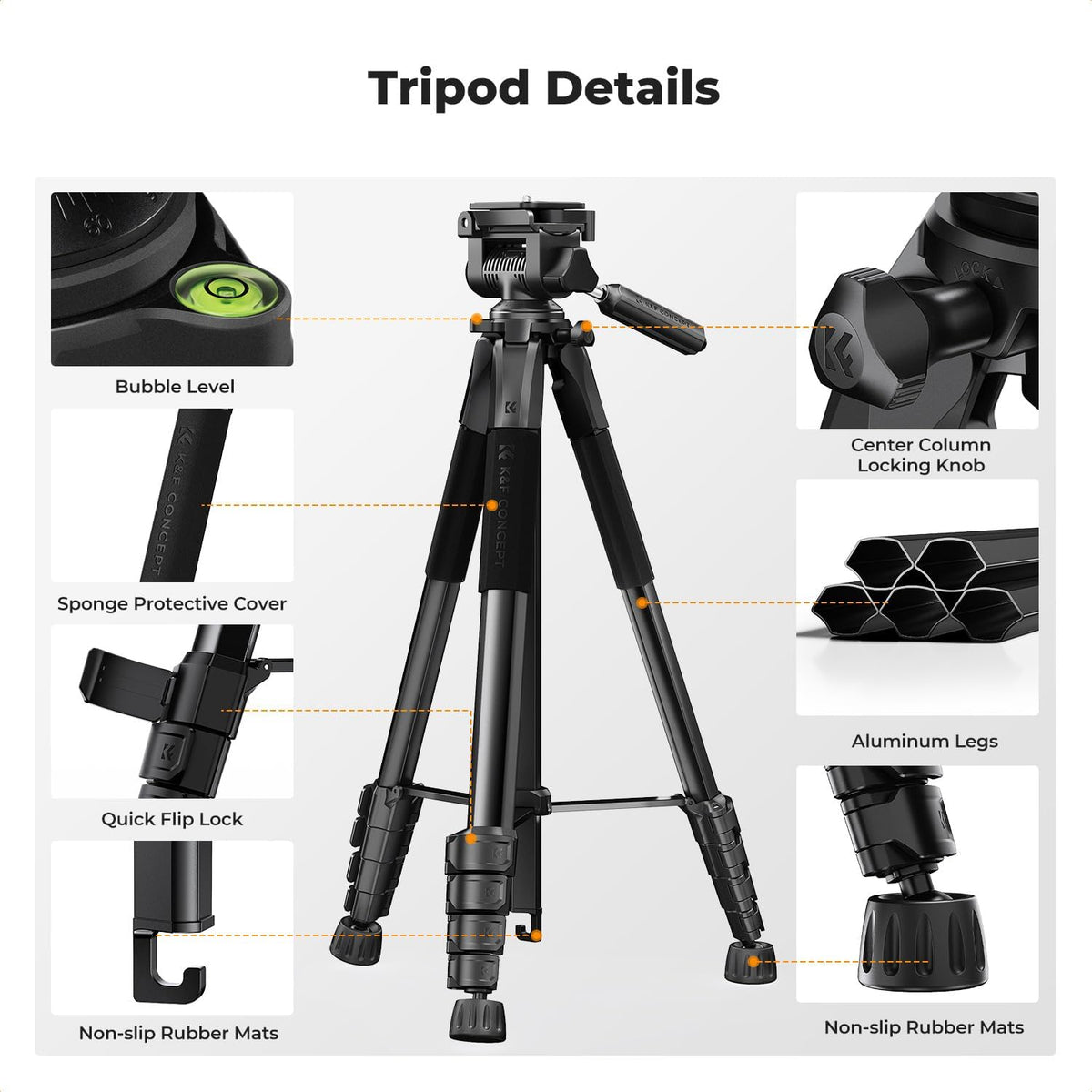 K&F CONCEPT Camera Tripod, 75" Lightweight Portable Travel Outdoor DSLR Tripods for Camera Phone Video Recording Tripod Stand, Cellphone Clip for Smartphone Live Streaming Vlog, Black