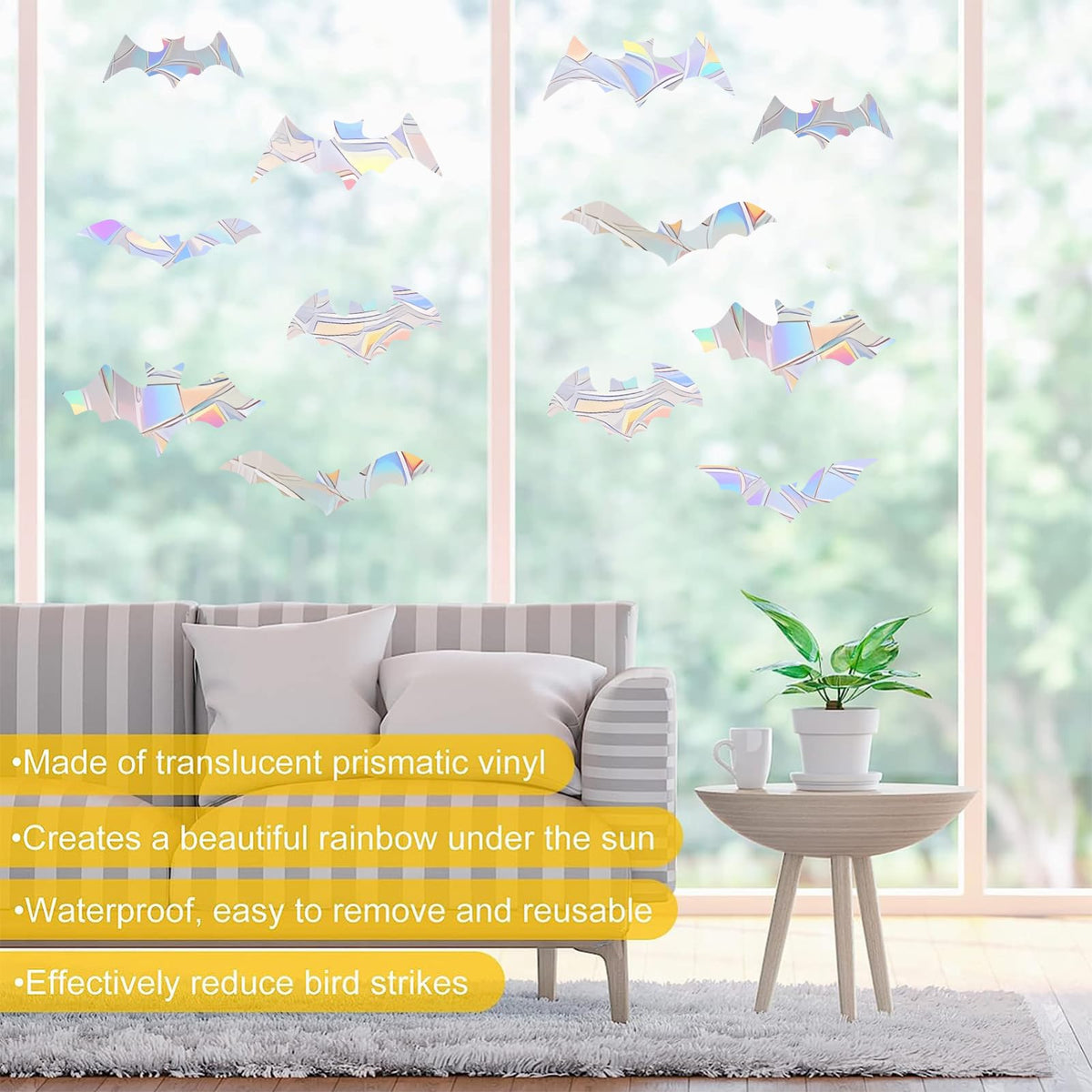 Shawula 45PCS Bat Window Clings - Anti-Collision Decals to Save Birds From Collisions, Non-Adhesive Prismatic Vinyl Clings (Bat)